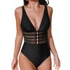 CUPSHE Women's One Piece Swimsuit Tummy Control Bathing Suit Deep V Neck Cut Out Mesh Adjustable Straps, XS Black