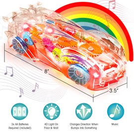 Light Up Transparent Gear Racer Toy Car for Kids, Bump and Go Toy car with Colorful Moving Gears, Music, and LED Effects, Fun Educational Toy for Kids, Great Birthday Gifts For kids 3 years and older