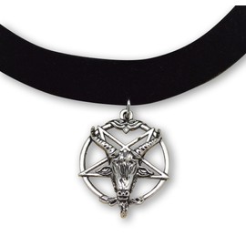 Baphomet Goat Head Satanic Inverted Pentacle Black Velvet Choker Adjustable