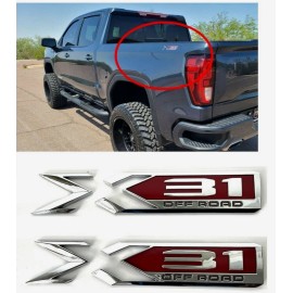 GMC 2PCS 2019-2023 GMC Sierra X 31  OFF ROAD Bed Emblem  Chrome Red