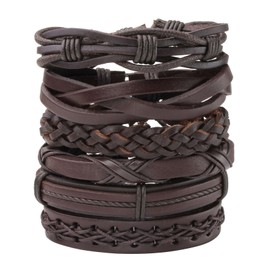 MILAKOO Men's Womens Braided Leather Rope Woven Wrap Link Cuff Bracelet, Fit 7-8.5 inch Wrist…