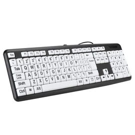 Elderly Keyboard, Large Print Computer Keyboard, 104 Keys QWERTY, High Contrast Keys, Big Print Letter USB Wired Keyboard Standard Full Size for Old People Low Vision Individuals(Black)
