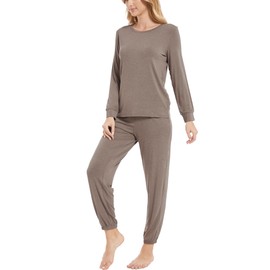 GYS Womens Pajamas Set - Viscose Made from Bamboo, Long Sleeve Sleepwear Tops with Jogger Pants Lounge Pjs Sets, Camel, Medium
