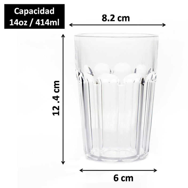 Vasos De Plastico Policarbonato, Parece Cristal Faceteado, de 14oz 414ml,