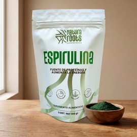 Espirulina en Polvo Pura 100 g Superfood Verde Natural Fuente de Proteína Vegetal y Clorofila NATURA ROOTS SUPERFOODS
