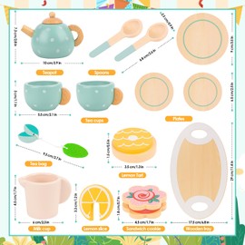 Children's Kitchen Accessories Tea Set, Tea Set Wooden Toy, Tea Party Play Kitchen Role Play, Kitchen Sink Wood, Gift for Toddlers, Girls, Boys