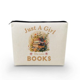 YULUENZE Book Lovers Gifts Just Love Books Makeup Bag Zipper Pouch Christmas Birthday Gifts for Women Readers Book Lovers Best Friends