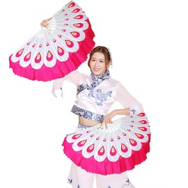 ZooBoo 13" Folding Hand Fan for Dance & Martial Arts - 12-Bone Plastic Peacock Print, Portable Kungfu Taichi Fan with Loud Sound & Strong Airflow