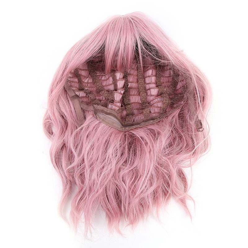 LC210-1 Curly Wavy Wig Pink Pastel Short Bob Synthetic Wigs