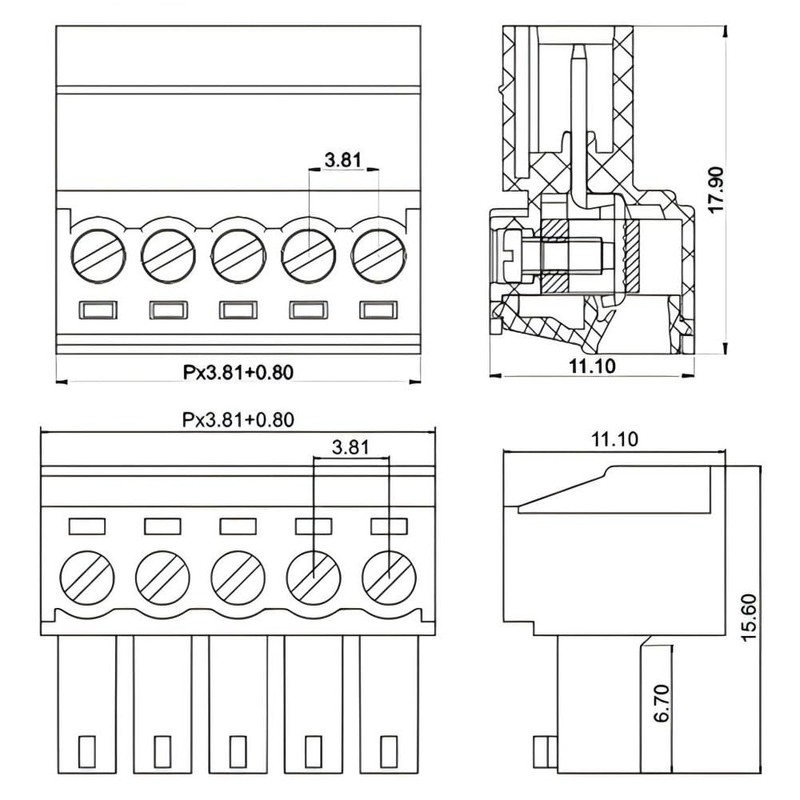 Willwewon 5 Sets 6-Pin 15EDGRK 3.81 mm/0.15 Inch Pitch PCB