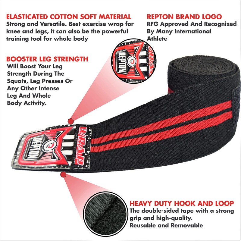 Repton Knee Wraps Pair Weightlifting | Elasticated Knee Straps for