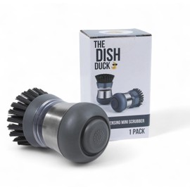 THE DISH DUCK Soap Dispensing Scrub Brush,Palm Sized, Single, Grey (1)