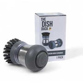 THE DISH DUCK Soap Dispensing Scrub Brush,Palm Sized, Single, Grey (1)