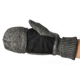 Mens Fingerless Suede Palm Ragg Wool Mitten Gloves w/Finger & Thumb Pullover (L/XL, Oatmeal)
