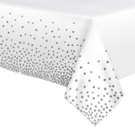 Paready Tablecloths for Parties Disposable 1 Piece Table Cover Table Mat Party Supplies Decoration Wedding Anniversary Celebration Event Decoration 137CM*274CM Silver