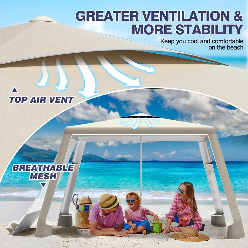 8'×8' Beach Tent, UPF 50+ Beach Canopy Sun Shelter for