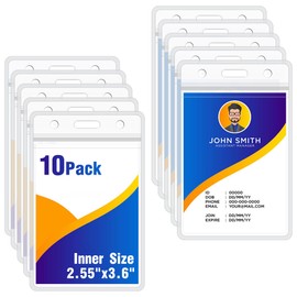 10Pack Vertical ID Badge Holder-Extra Thick Clear ID Card Holder with Waterproof Resealable Zip-Name Tag Holder for Nurses, Office and School