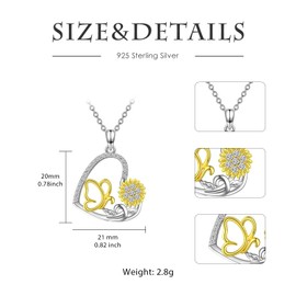 ADLSTIGH Sunflower Necklace 925 Sterling Silver Sunflower Necklaces for Women 14K Gold Plated Love Heart Sunflower Pendant Necklace With Butterfly You Are My Sunshine Necklace 18"-20"