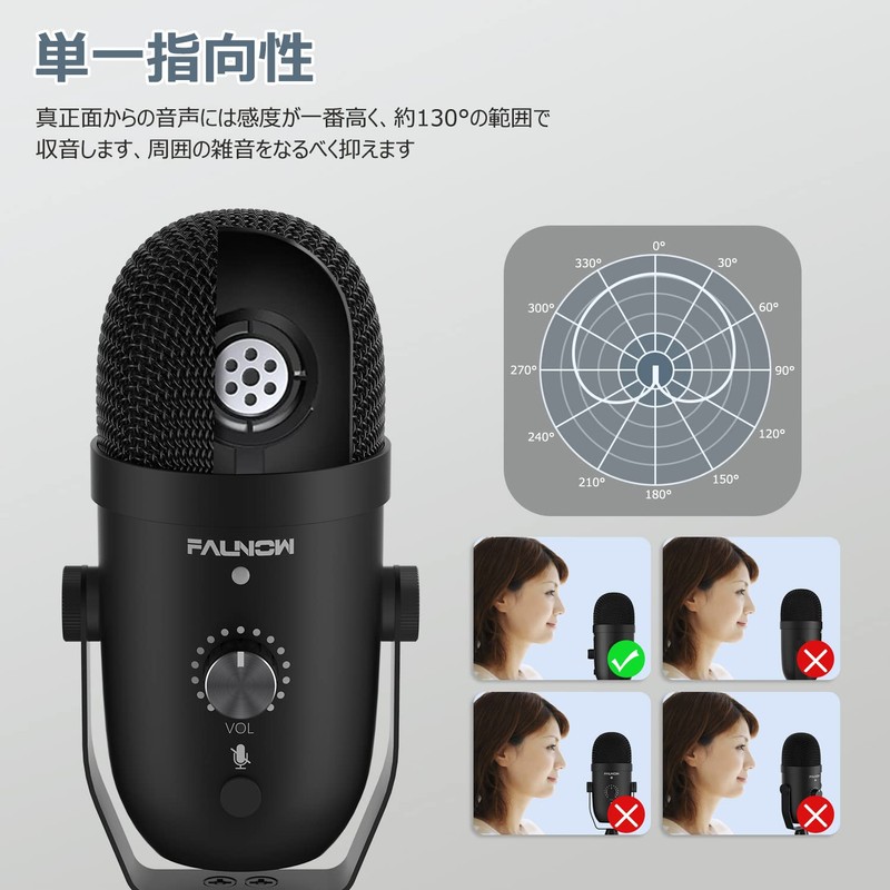 Faunow Capacitor Microphone, USB, Unidirectional, PC Mute Button, Noise Reducing,