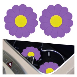 UHANBUT 2PCS Car Cup Coaster, Flower Shaped Silicone Non-Slip Vehicle Drink Holder Insert Mat, Universal 2.75 Inch Waterproof Automotive Interior Decoration Beverage Pad Accessories (Purple)