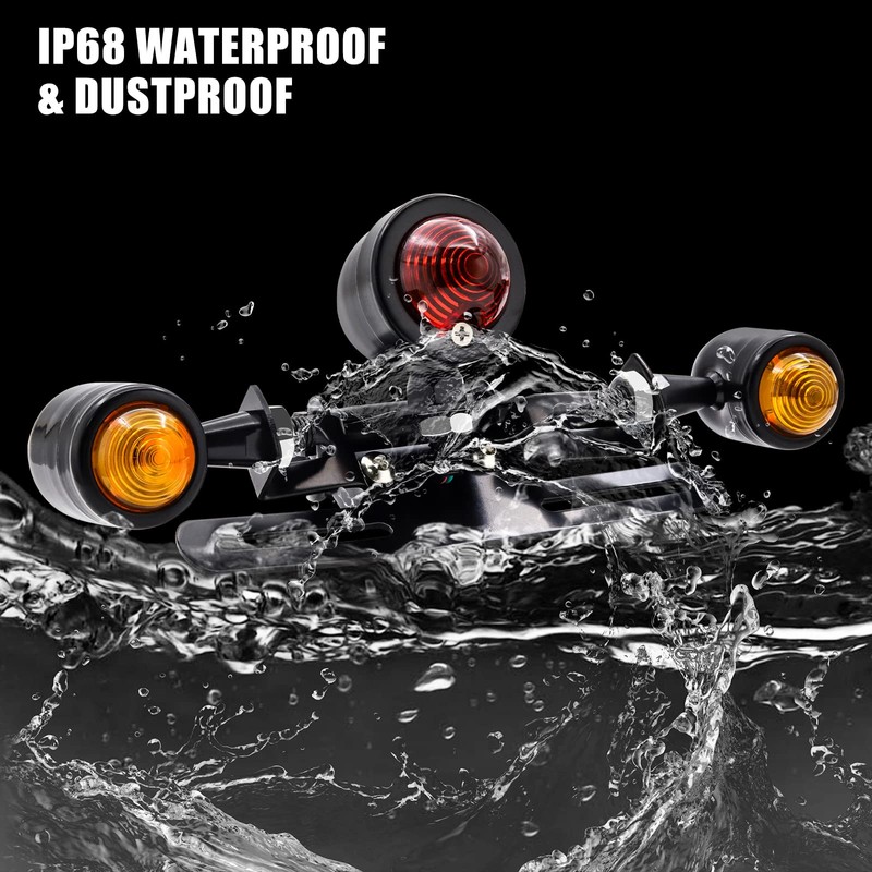 NWpangu 12V Universal Motorcycle Tail Light, 3-Head Bullet Shape Integrated