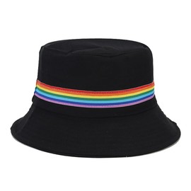 Quanhaigou Bucket Hats Unisex Summer Travel Beach Fisherman Cap for Men Women Teens (Rainbow Striped Black)