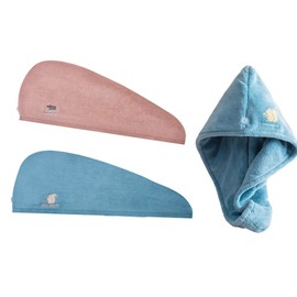 Ouyii Set of 2 Microfiber Hair Towel Wrap Super Absorbent Twist Turban Dry Hair Caps