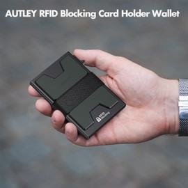 AUTLEY Slim Card Holder, Minimalist Pop Up Wallet for Men, RFID Blocking Mens Wallet with Cash Band (Black)