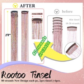 Hair Tinsel Clip in Gold-pink Fairy Hair Tinsel Kit, 12 Pcs 24 Inch Glitter Clip in Hair Extensions for Girls Women Kids Christmas New Year Festival Party (Gold-pink)