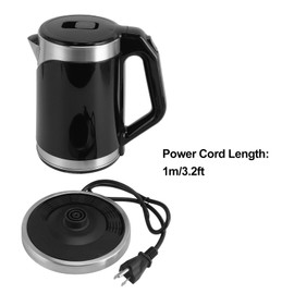 Double Wall Stainless Steel Electric Kettle 900W Automatic Power Off 2L US Plug 110‑130V, Large Capacity for Home with Long Cable for Office (Black)