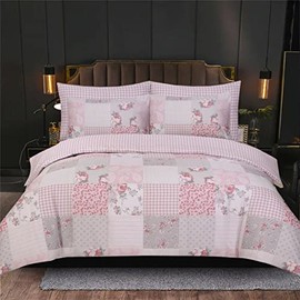 Prime Linens Duvet Cover Set 3 Pcs Polyester-Cotton Quilt Cover Bedding Set With Pillow Cases Easy Care Machine Washable Anti Allergic (Grey Floral, Double 3 Piece)