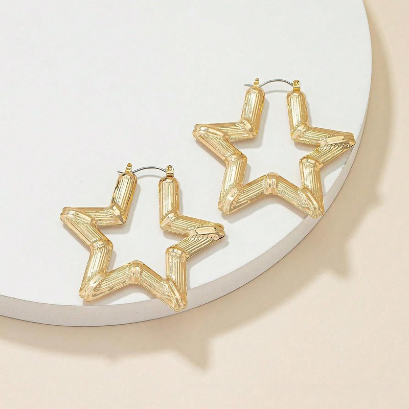 Large Bamboo Joint Hoop Earrings - Hollow Out Hoops with
