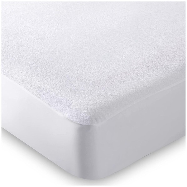 VELVETIO Waterproof Terry Towelling Mattress Protector, Soft Polycotton Non Allergic Fitted Sheet, Crinkle Free, Moisture Wicking, 25cm Deep Topper Cover, Cot Bed Size