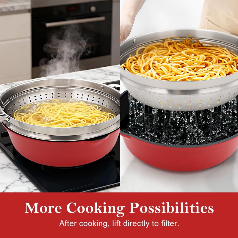 Bobikuke 11 Inch Nonstick Frying Pan Skillet with Steamer, 4.5