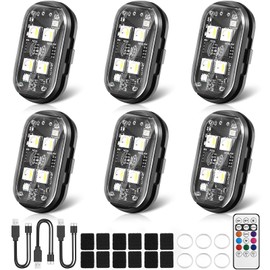 2025 Upgraded 4LEDs 6PCS Wireless LED Strobe Lights, 8 Colors Aircraft Strobe Lights with Remote Control, USB to Type-C Rechargeable Light IP65 Waterproof Anti-Collision Emergency Warning Light