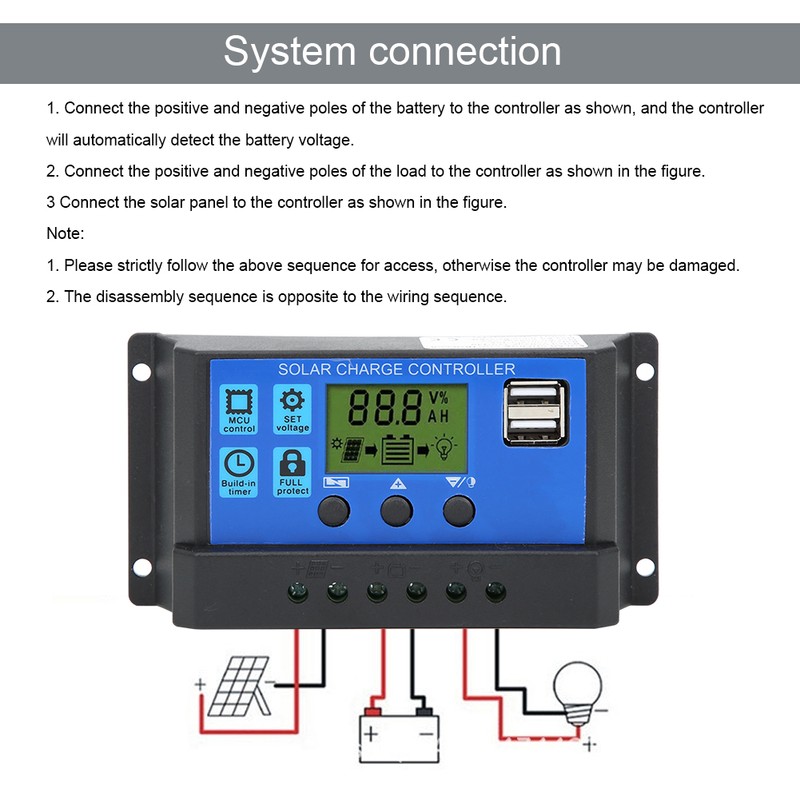 Solar Panel Controller LCD Display Battery Charge Control Dual USB
