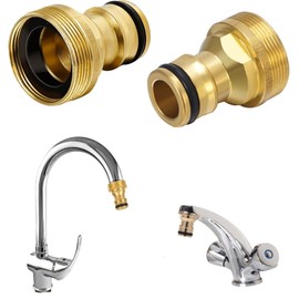 2 pack Universal Tap Kitchen Adapters Hose Connector, Brass Kitchen Sink Mixer Tap Connector Fitting, Garden Hose Pipe Tap Connector Adapter for Kitchen Sink Tap, Bathroom Tap, 22& 24mm Threaded Tap