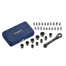 kauplus 1/4” Mini Reversible Ratchet Wrench Tool Kit, 32 PCS Low Profile Bit Socket Set, Non-Slip Socket Ratcheting Wrench Tool Box, 5MM-14MM…