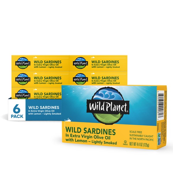 Wild Planet Sardines in Lemon, Nutritional Powerhouses Packed with Flavor, 4.4oz Cans, 6Count