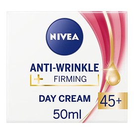 NIVEA Crema de día antiarrugas y reafirmante 45+ - Hidratante y reafirmante con aceite de almendra de albaricoque, manteca de karité y vitamina E - 1.7 fl oz