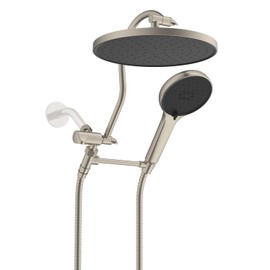 Hibbent Self-cleaning Shower Head, 10'' High Pressure Rain Shower Head, Showerhead Combo/Handheld Shower Head, 12'' Adjustable Curved Shower Extension Arm, 71'' Hose, 2 Shower Holders, Brushed Nickel