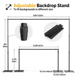 ShowMaven Backdrop Stand, 8x10 ft Adjustable Photo Backdrop Stand Kit, Heavy Duty Background Stand with Steel Base for Photography, Baby Shower, Birthday Parties, Wedding