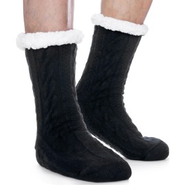 EBMORE Mens Fuzzy Socks Winter Cozy Fluffy Cabin Warm Fleece Soft Comfy Thick Non Slip Christmas Gift Stocking Stuffer for Men Home Socks(Black)