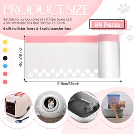 84 Count Sifting Cat Litter Box Liners with Holes Extra Large Cat Litter Bags Jumbo Thick Cat Pan Liners with Drawstring, 36 x 18 Inch