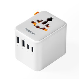 TESSAN Universal Travel Adapter, Travel Plug Adapter Worldwide with 1 Universal AC Outlet 4 USB Ports (2 USB C), International Plug Adaptor for UK to Europe USA Australia Ireland (Type C G A I)