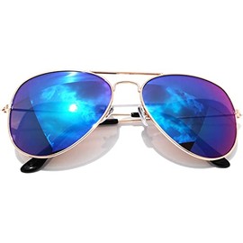 Classic Aviator Sunglasses Full Mirror Lens Gold Color Frame Blue Lens Single pair