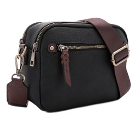 JESSIE & JAMES Small Concealed Carry Camera Crossbody Purse with Wide Shoulder Strap_Black/Coffee