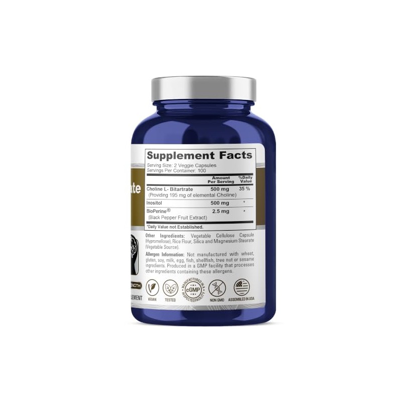 Colina e inositol 1000 mg - 200 cápsulas vegetales (100%