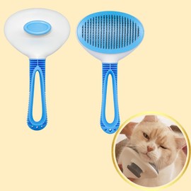 UniComfy Dog Cat Slicker Brush, Box, Pet Love, Daily Care, Painless, Round Head Pin, One Push Removal, Easy to Remove, Skin Care, Massage, Convenient Storage, For Both Long & Short Hair, Fluffy (Blue)