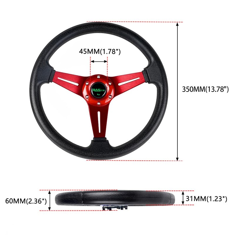RASTP Universal Racing Steering Wheel 13.8”/350mm 6 Bolts Grip Vinyl